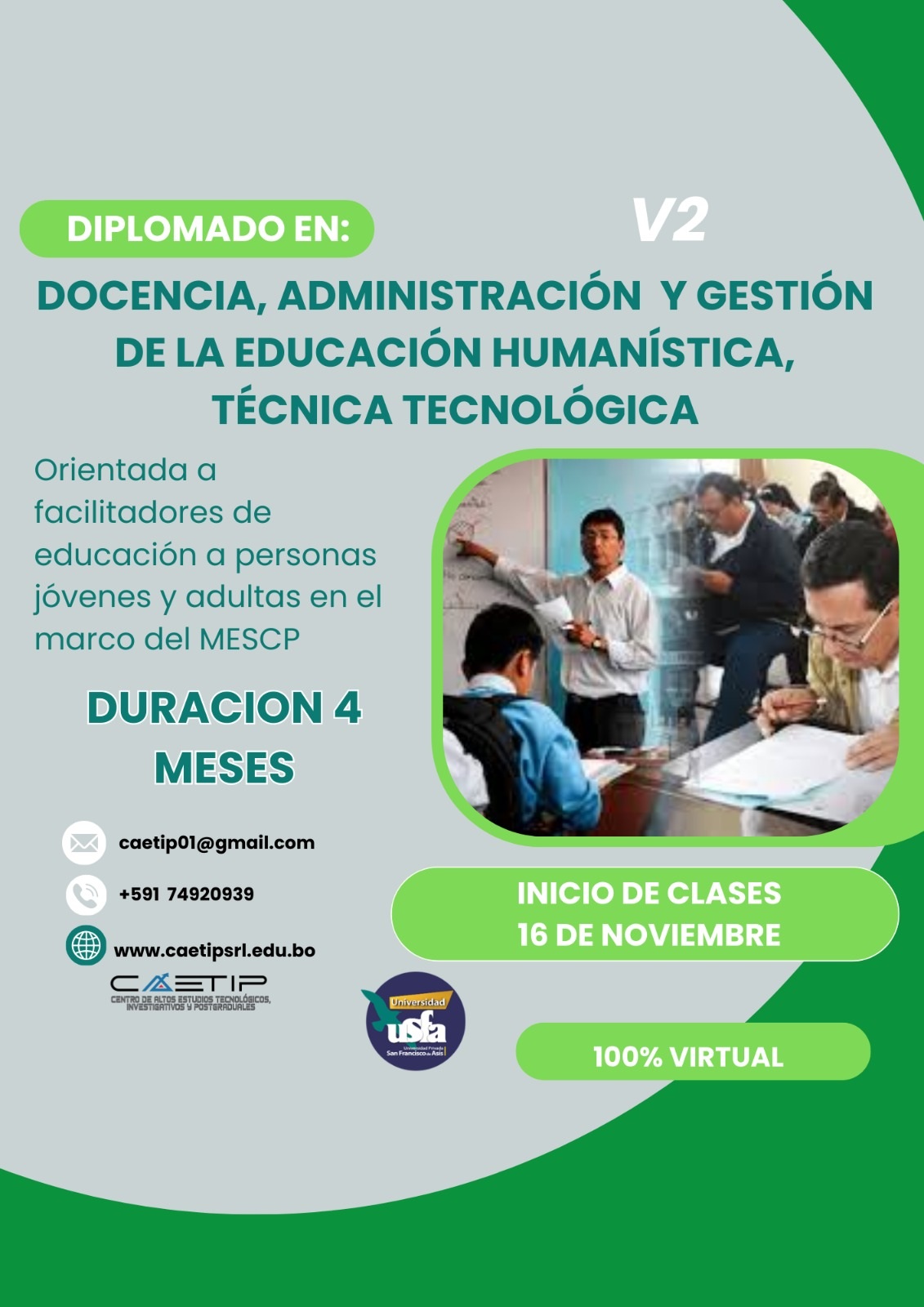 2-V DIPLOMADO EN DOCENCIA, ADMINISTRACIÓN Y GESTIÓN ORIENTADA A FACILITADORES DE EDUCACIÓN DE PERSONAS JOVENES Y ADULTAS DEL AREA HUMANISTICA Y TECNICA, EN EL MARCO DEL MESCP